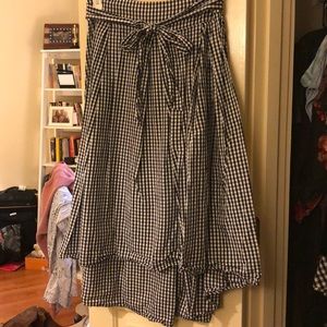 High-lo shirt, cotton, black white gingham print